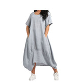 Sophie Italian Plain Square Neck Balloon Hem Linen Tunic Dress